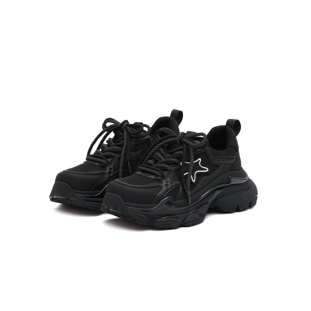 Women's Black Retro Platform Sneakers – Star Detail
