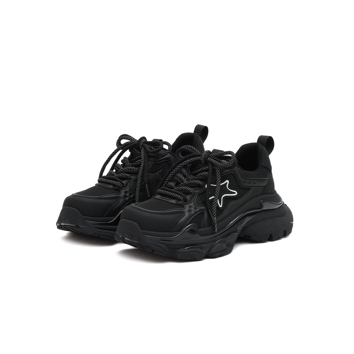 Women's Black Retro Platform Sneakers – Star Detail